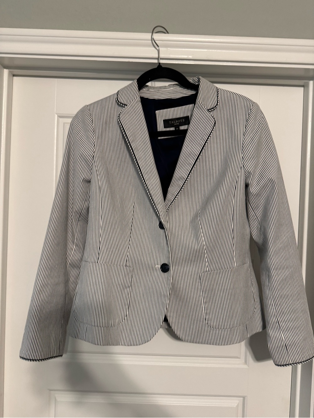 Talbots Navy and White Pinstripe Blazer